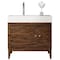 James Martin Vanities Linear 36in Single Vanity, Mid-Century Walnut w/ Glossy White Composite Stone Top 210-V36-WLT-GW - alternate 1